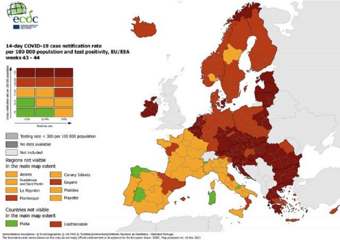 Ο χάρτης που δείχνει το βαθύ κόκκινο της Ελλάδας