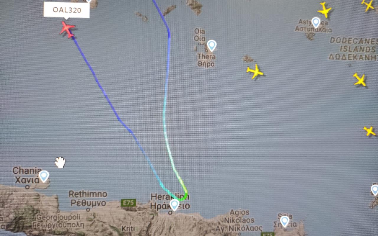 Η πτήση που δεν κατάφερε να προσγειωθεί στο Ηράκλειο.
