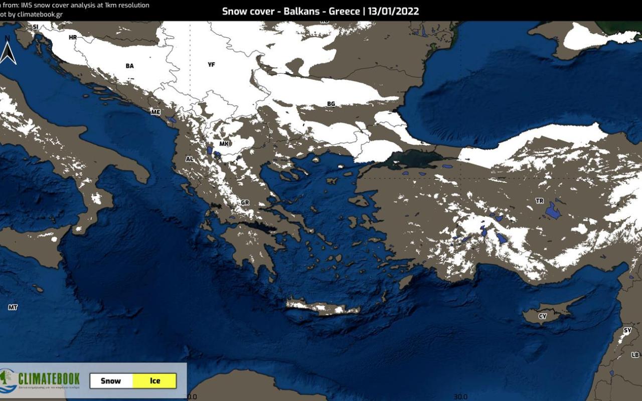 Εντυπωσιακή η αύξηση της χιονοκάλυψης στα Βαλκάνια και στην Ελλάδα.