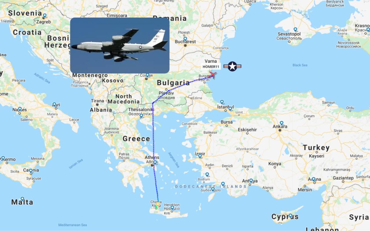 Η πορεία του αεροσκάφους από την Σούδα προς τη Μαύρη Θάλασσα.