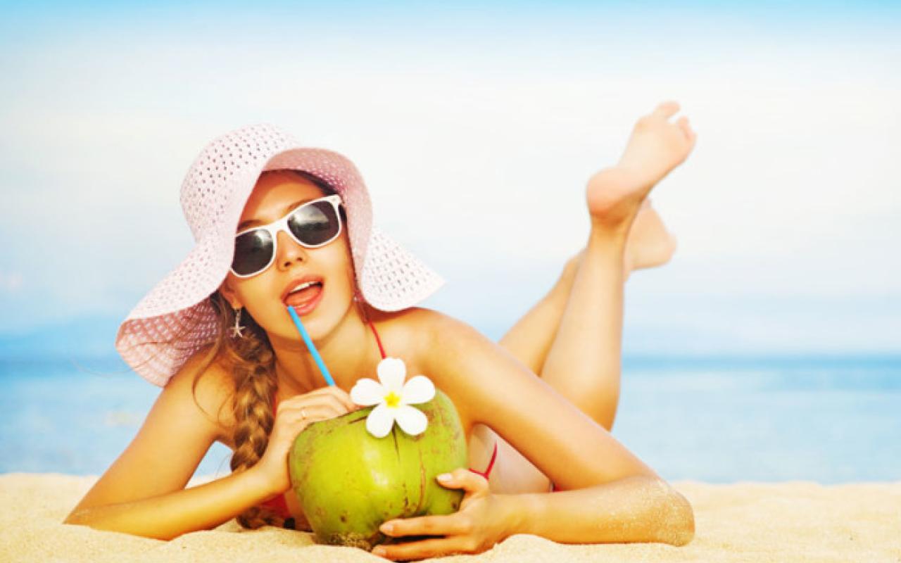 summer, drinks, woman, fruits, sea