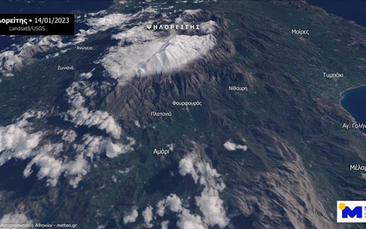 Δύο δορυφόροι αποτυπώνουν τη χιονοκάλυψη στην Κρήτη