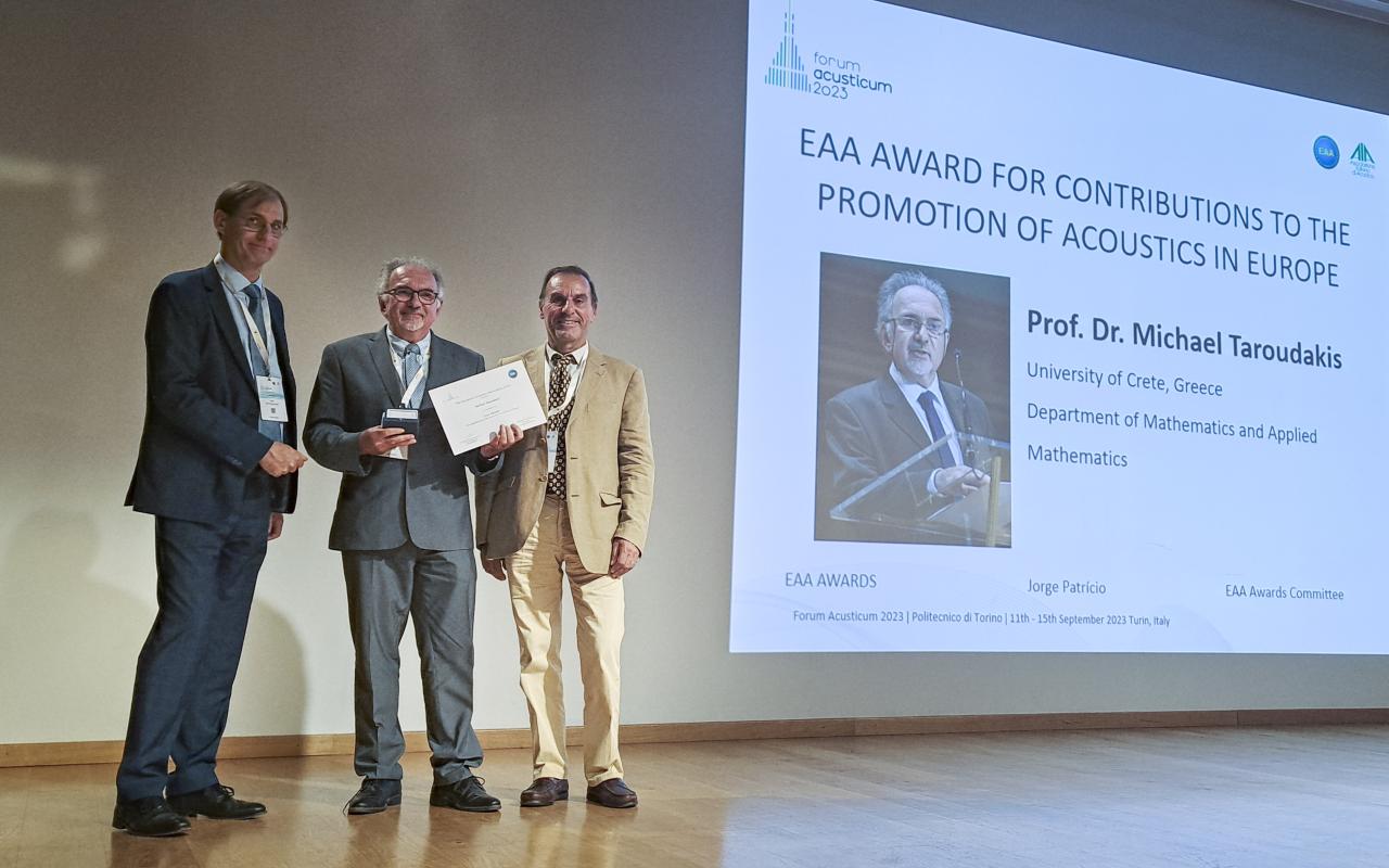 Απονομή του Βραβείου της European Acoustics Association (ΕΑΑ)  στον Καθηγητή Μιχαήλ Ταρουδάκη