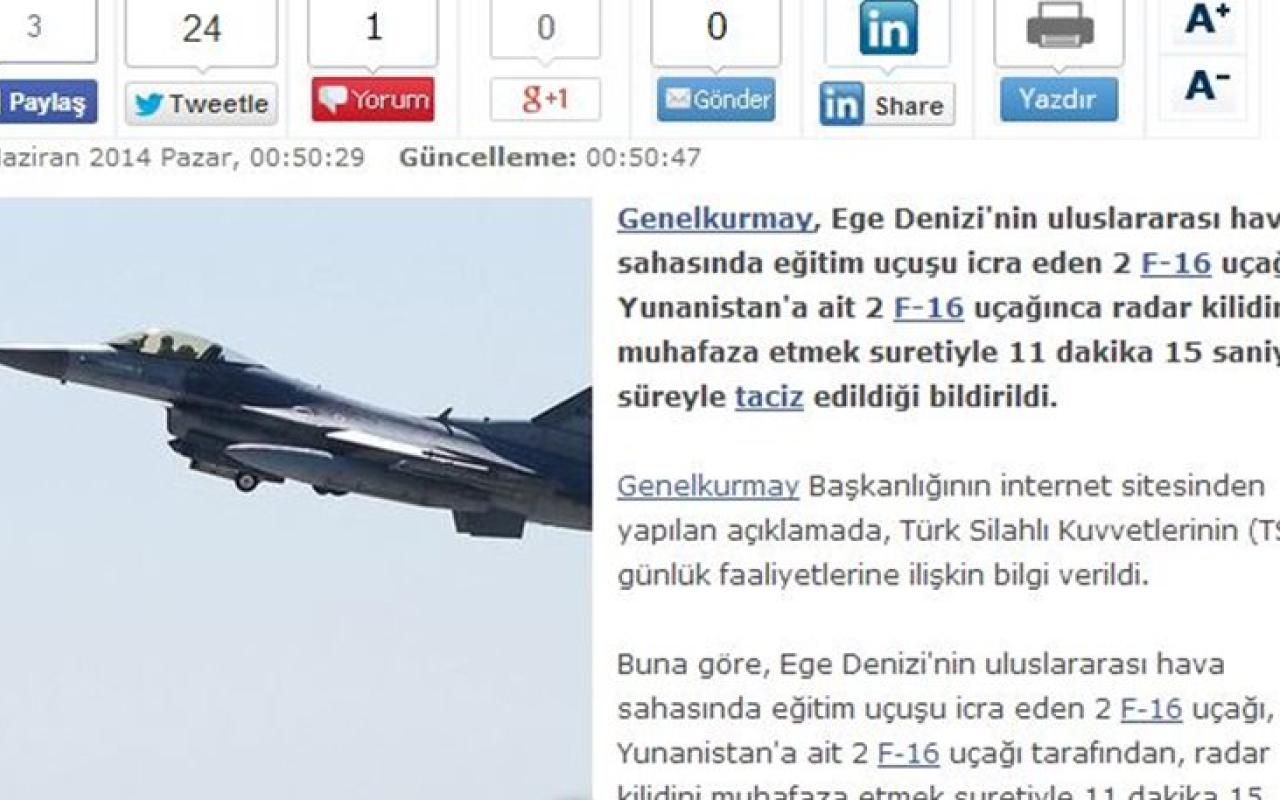 Οι Τούρκοι καταγγέλλουν τα ελληνικά F-16 για εκφοβισμό