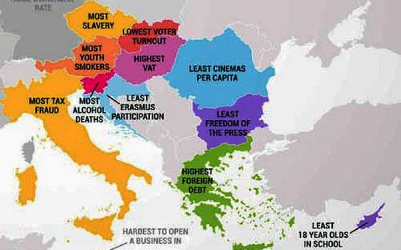 Χάρτης της Ευρώπης, με τα &quot;ελαττώματα&quot; του κάθε λαού!