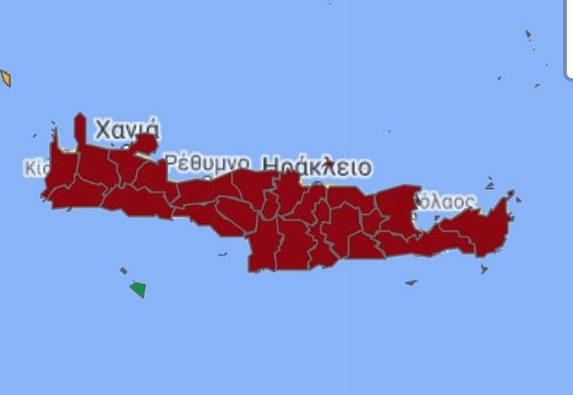 Στο "βαθύ κόκκινο" η Κρήτη.