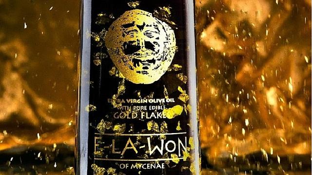 λάδι της εταιρείας Ε-LA-WON με φύλλα χρυσού