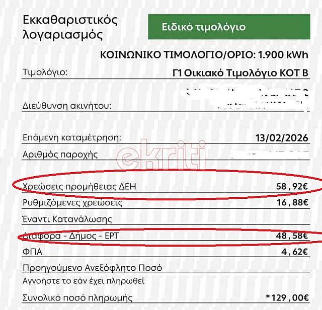 λογαριασμός ΔΕΗ δημοτικά τέλη