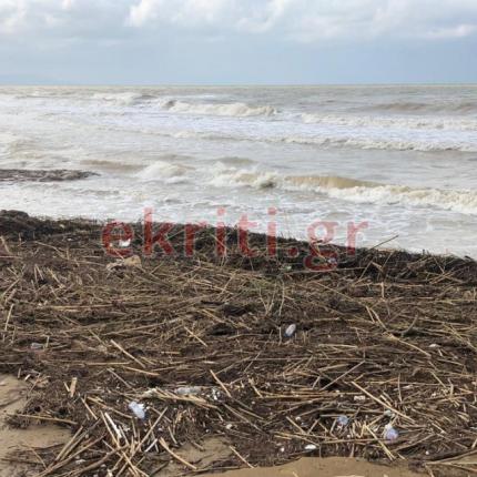 Μεγάλος όγκος φερτών υλικών έχει κατακλύσει την παραλία.