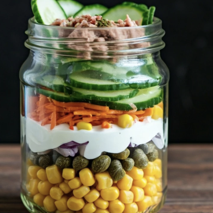 τονοσαλάτα, αγγούρι, καλαμπόκι