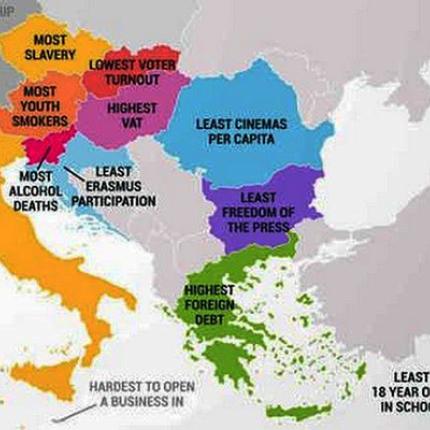 Χάρτης της Ευρώπης, με τα &quot;ελαττώματα&quot; του κάθε λαού!