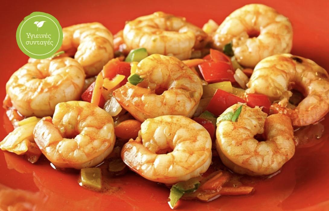 γαρίδες, λαχανικά, φαγητό