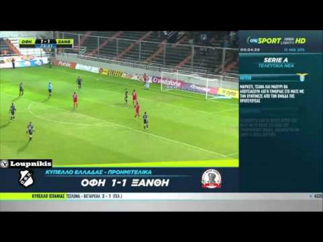 ΟΦΗ-Ξάνθη 1-1: Τα γκολ και οι φάσεις του αγώνα (video) 