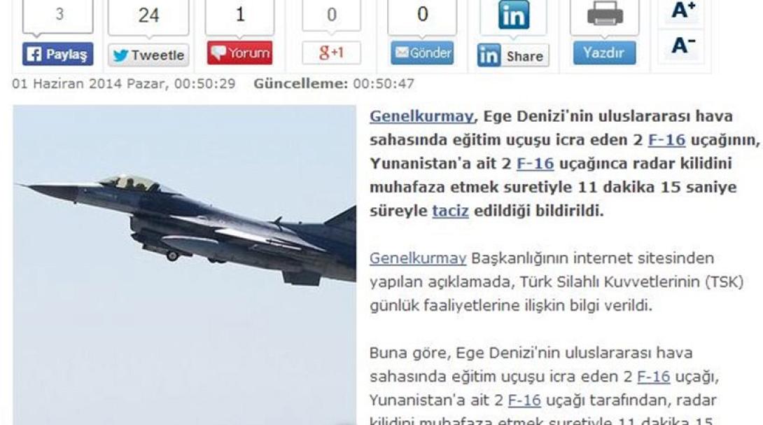 Οι Τούρκοι καταγγέλλουν τα ελληνικά F-16 για εκφοβισμό