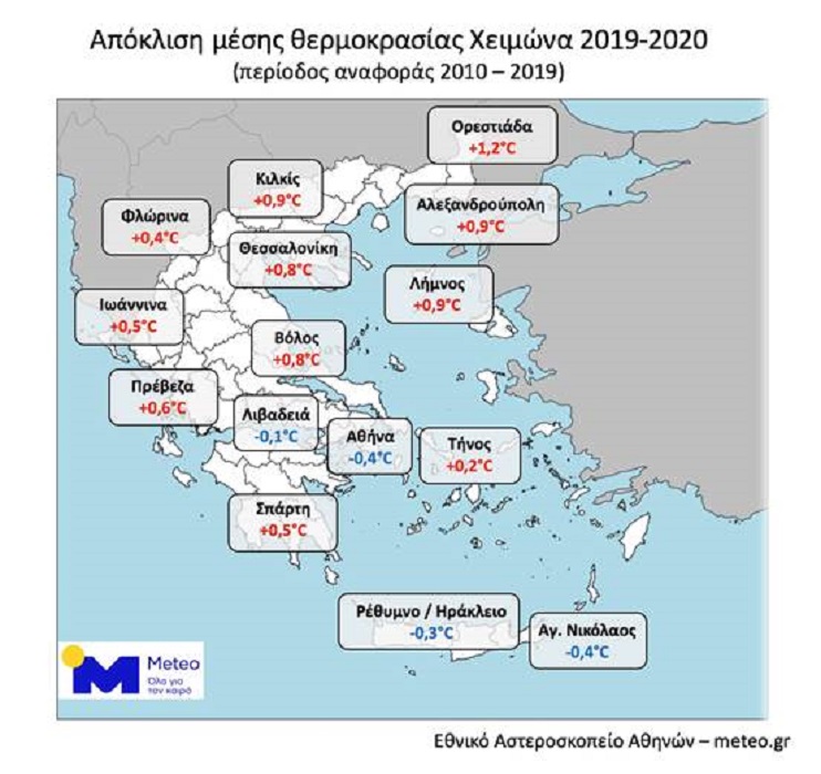 Ο χάρτης με τα στοιχεία του meteo.gr