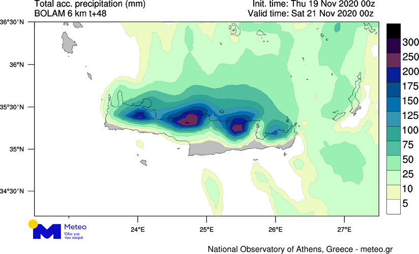 Ο χάρτης του meteo.gr με την πρόγνωση για την Κρήτη