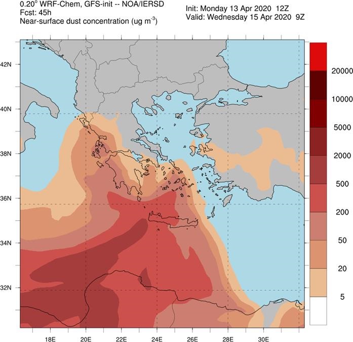 Ο χάρτης για τη συγκέντρωση αφρικανικής σκόνης