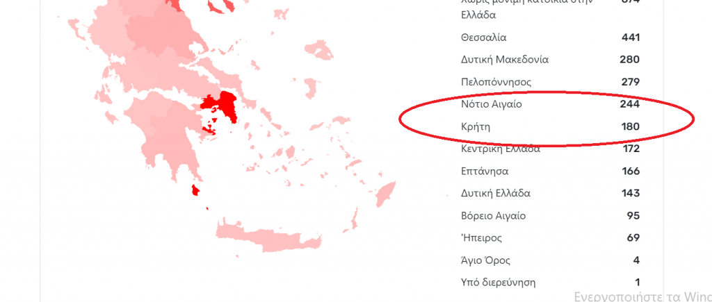 Τα κρούσματα στην Κρήτη, σύμφωνα με τον χάρτη του ΕΟΔΥ
