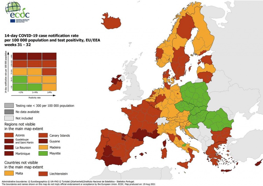 Ο νεότερος χάρτης του Ευρωπαϊκού Κέντρου Πρόληψης και Ελέγχου Νόσων (ECDC)